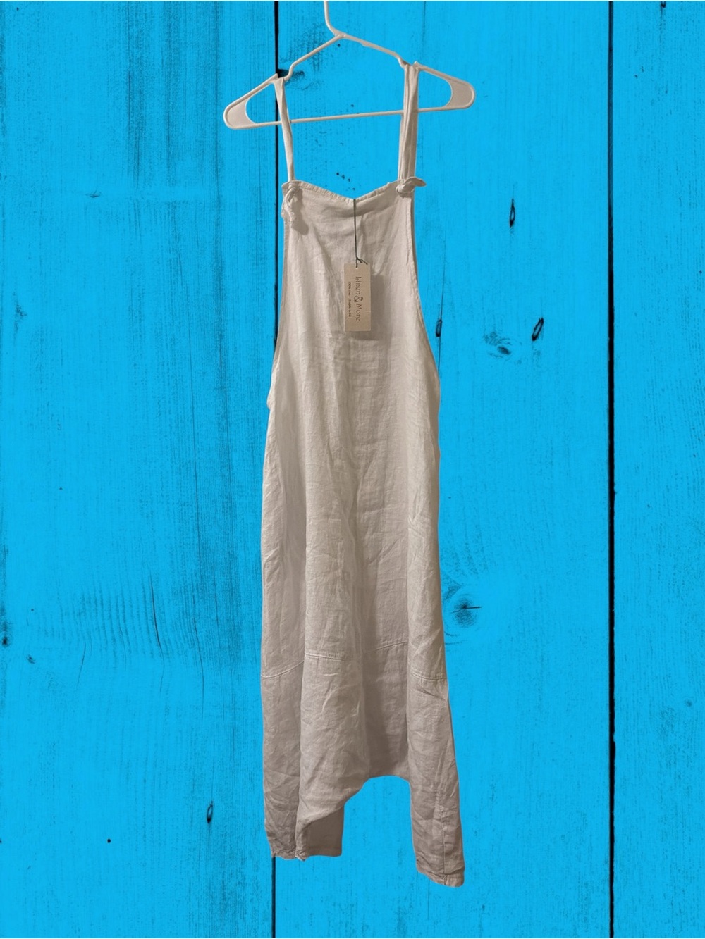 NWT Linen&More  Mono Lino Linen White Wide Leg Harem Jumpsuit Overalls One Size